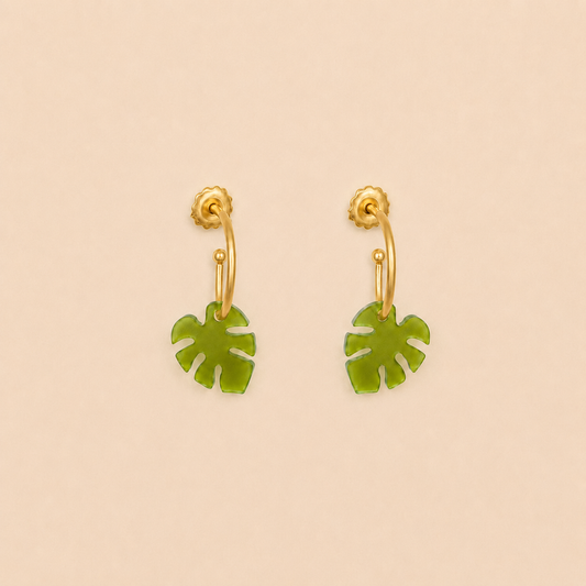 Monstera Green Earrings