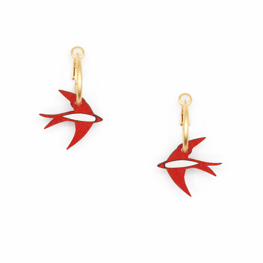 Scarlet Red Swallow Earrings