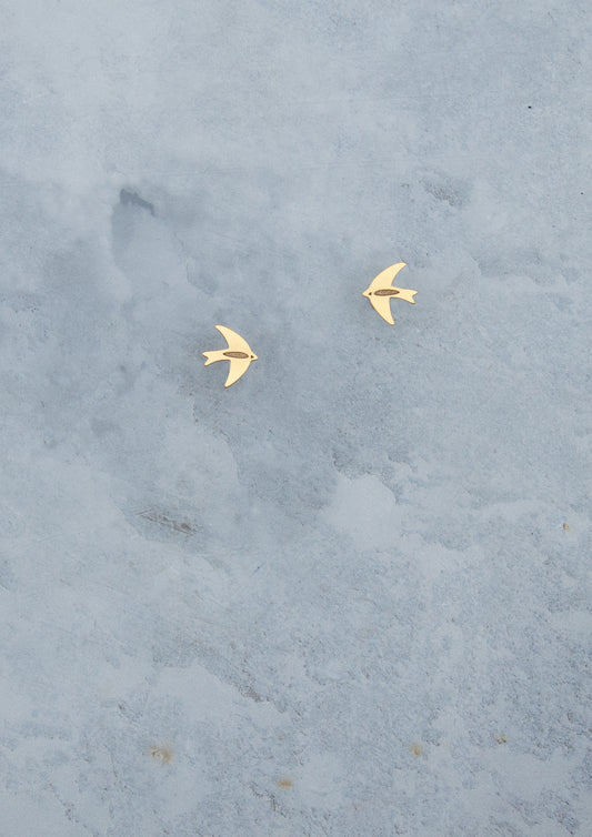 Swallows 24K Gold Stud Earrings