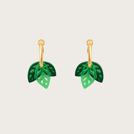 Twin Leaf Green Earrings
