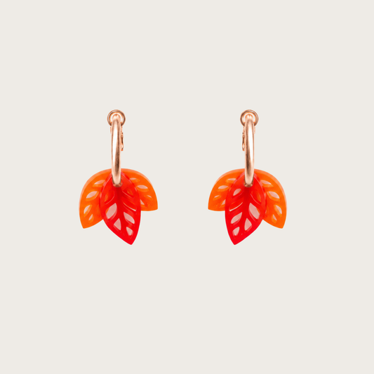 Twin Leaf Orange Earrings