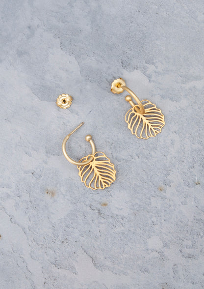 Calathea Leaves 24K Gold Hoop Earrings