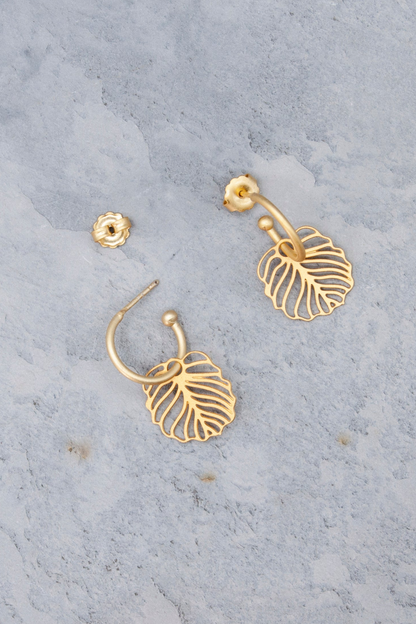 Calathea Leaves 24K Gold Hoop Earrings