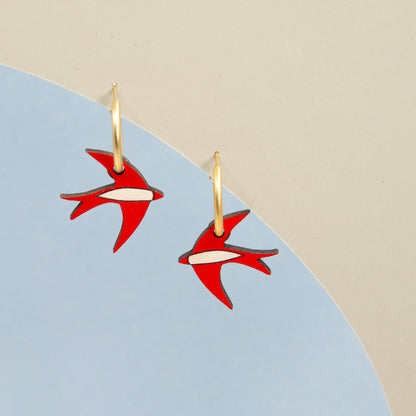 Scarlet Red Swallow Earrings