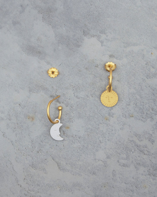 Sun & Moon 24K Gold Hoop Earrings