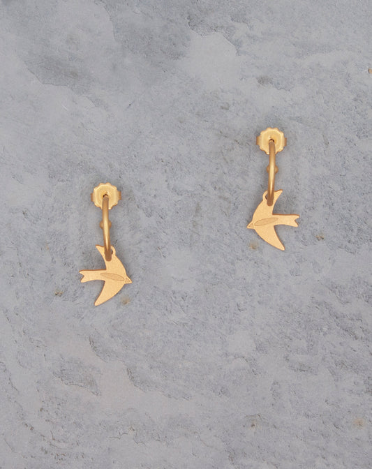 Swallows 24K Gold Hoop Earrings