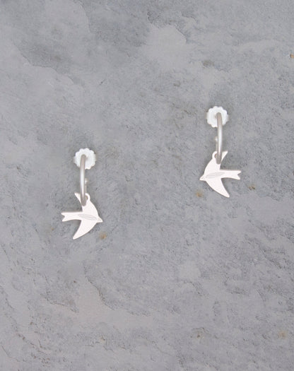 Swallows Silver Hoop Earrings
