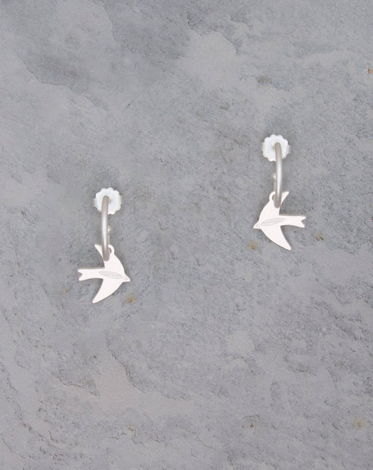 Swallows Silver Hoop Earrings