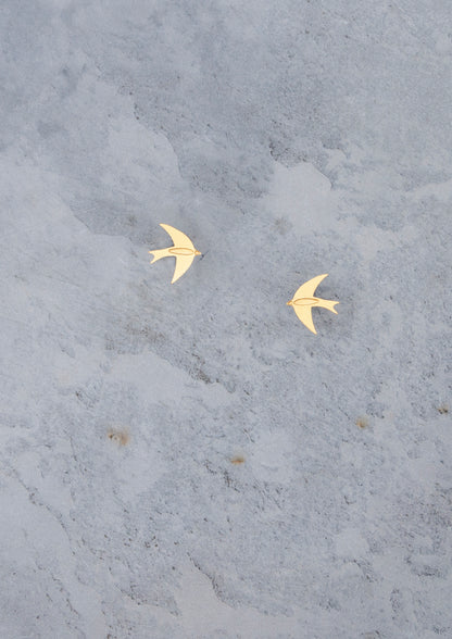 Swallows 24K Gold Stud Earrings